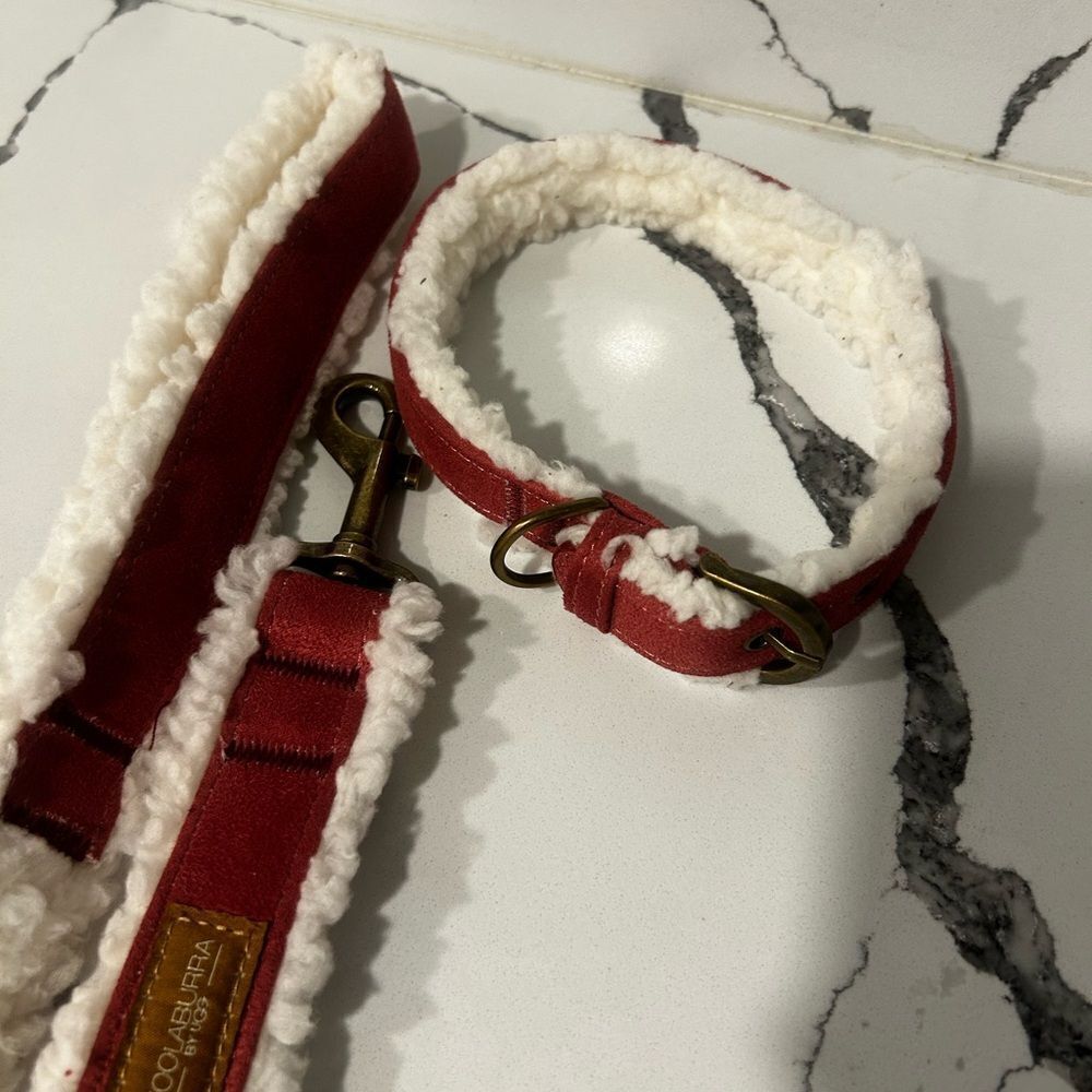 Koolaburra Faux Suede And Sherpa Dog Collar and Leash NWOT